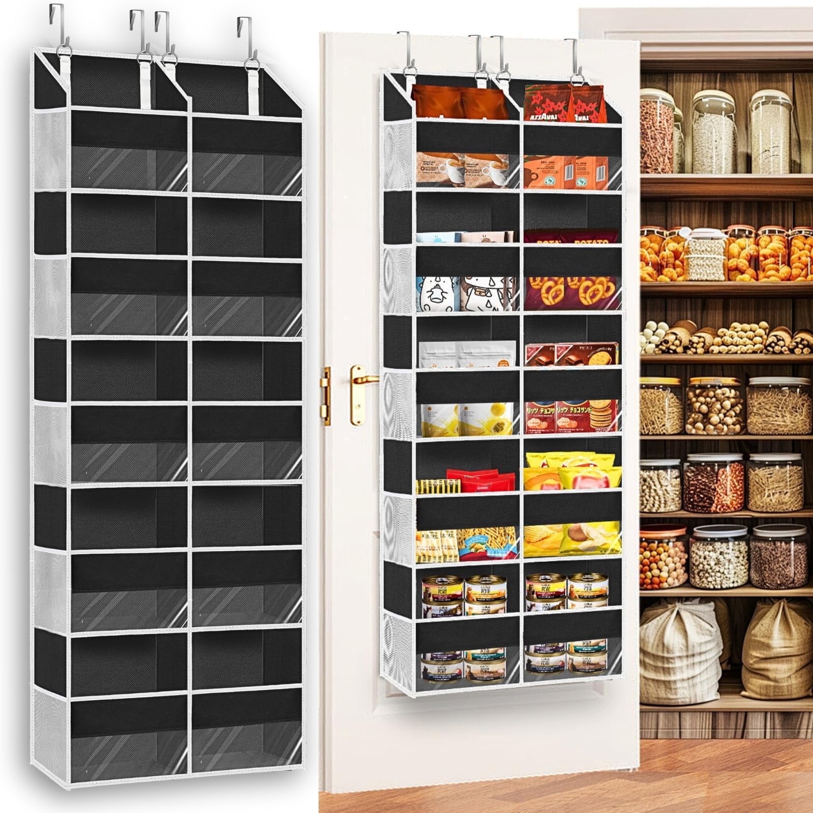 Heavy Duty Over the Door Organizer 5 Tiers, Extra Large Behind Door Storage of 10 Pockets, 80 lbs Weight Capacity Over Door Organizer, Door Hanging Organizer for Closet, Diaper Organizer(Black)