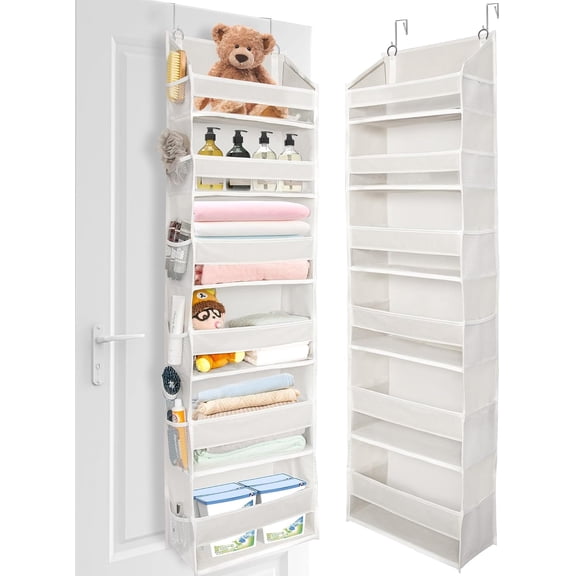 Over The Door Organizer with 6 Large Pockets 12 Side Pockets, 50lbs Weight Capacity Door Hanging Organizer for Bedroom, Bathroom, Pantry, Nursery Storage, Beige