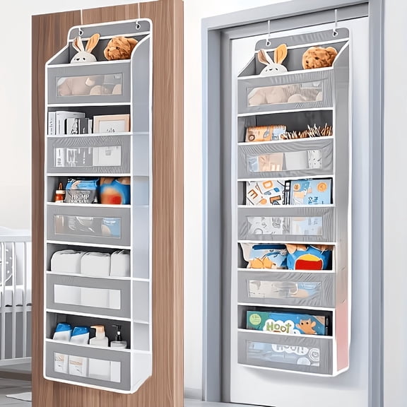 Over the Door Organizer for Bedroom, Pantry, Bathroom, 5 Shelf Grey Anti-Tilt Design, 44 lb Load Capacity, Hanging Door Organizer with 5 Large Capacity Pockets, Behind Door Storage for Nursery
