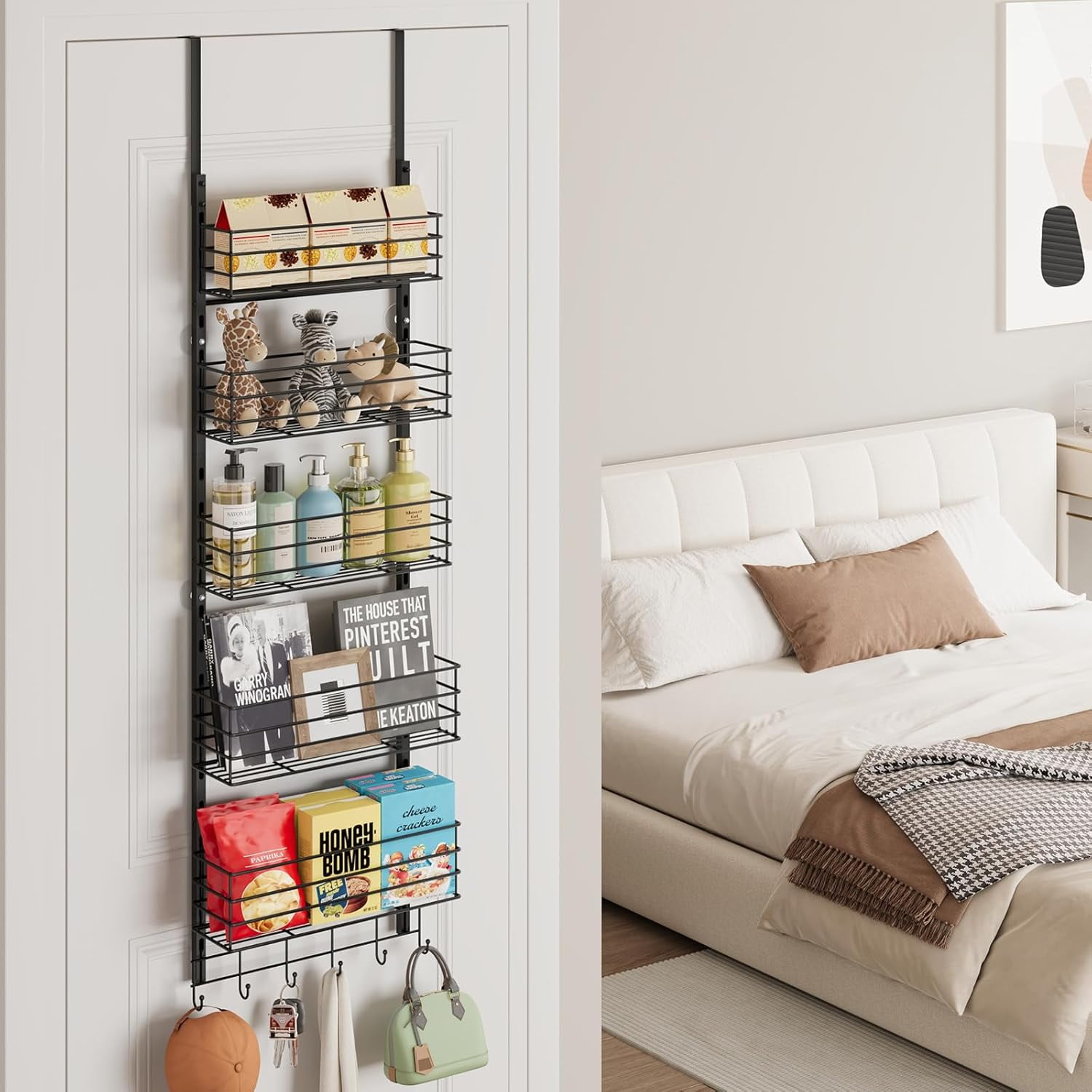 Over The Door Organizer - Door Organizer Hanging with 5 Adjustable ...