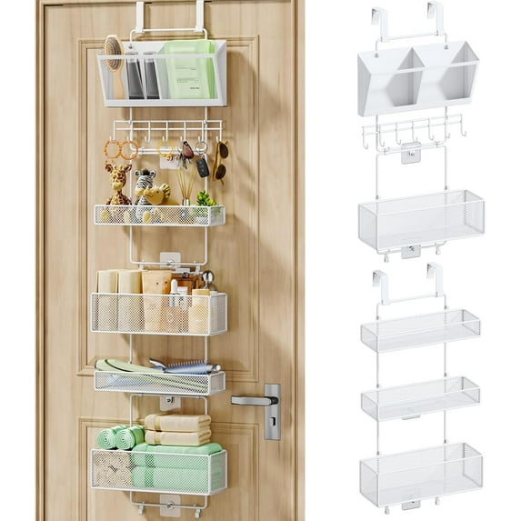 Over Door Organizer Hanging - 6 Tier Over The Door Storage with Visual Pockets & Hooks, with 4 Metal Large Capacity Baskets for Bathroom Bedroom Kitchen Pantry Cabinet