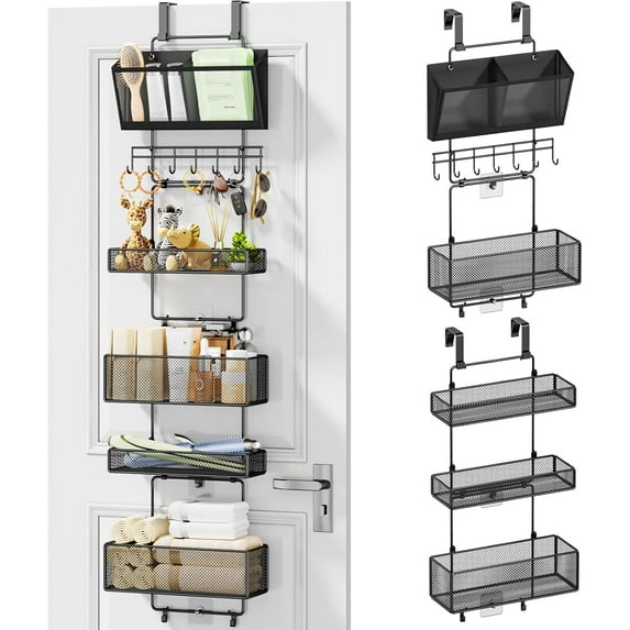 Over Door Organizer Hanging - 6 Tier Over The Door Storage with Visual Pockets & Hooks, with 4 Metal Large Capacity Baskets for Bathroom Bedroom Kitchen Pantry Cabinet