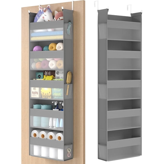 Over The Door Organizer, Hanging Door Organizer with 5 Large Pockets, 5-Tier Fabric Storage, Transparent Nylon Mesh, Foldable, Metal Hooks, with Side Pouches