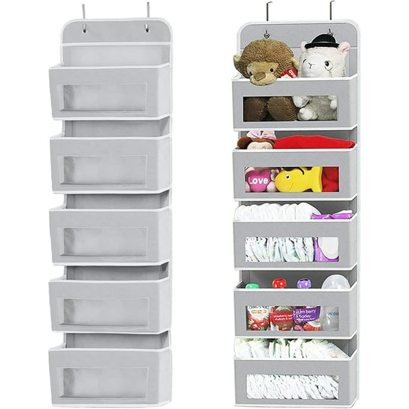 Over the Door Organizer Hanging Storage with Pockets - Closet Door Organizer, Large Capacity Organization and Storage for Bathroom, Pantry, Bedroom, Nursery, Clothes, Baby Toys, Diapers (5 layers)