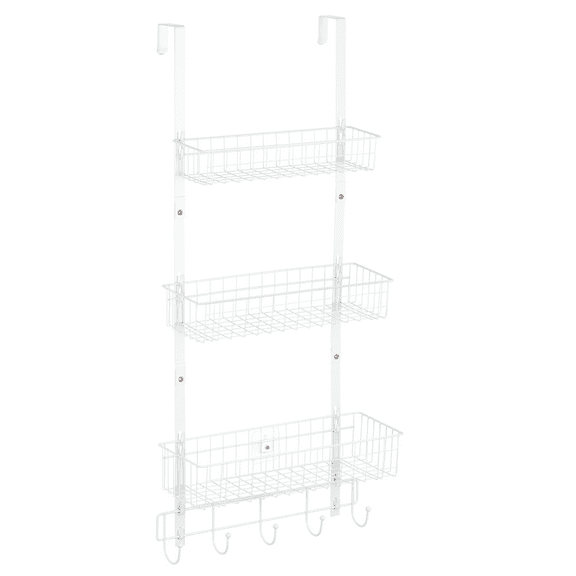 Over-the-Door Organizer with Hooks & Towel Rack, 3 Mesh Baskets Hanging Shelf for Bathroom, Bedroom & Pantry, White