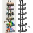 thumbnail image 1 of Over The Door Organizer, Metal Hanging Door Organizer with 6 Adjustable Baskets and 5 Hooks, Behind The Door Storage for Closet Cabinet Kitchen Bathroom Bedroom Pantry Organizer, Black, 1 of 18