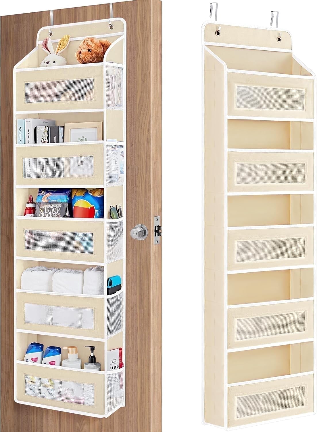Pkalq over The Door Storage Organizer, 5 Shelf Hanging Organizer with 5 Large Capacity Pockets, Behind The Door Storage for Bedroom, Bathroom