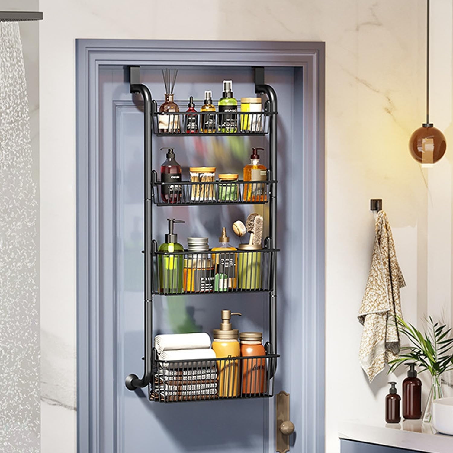 Metal Racking Pantry Over the Door Pantry Organizer, 4-Tier Metal Hanging Storage for ...