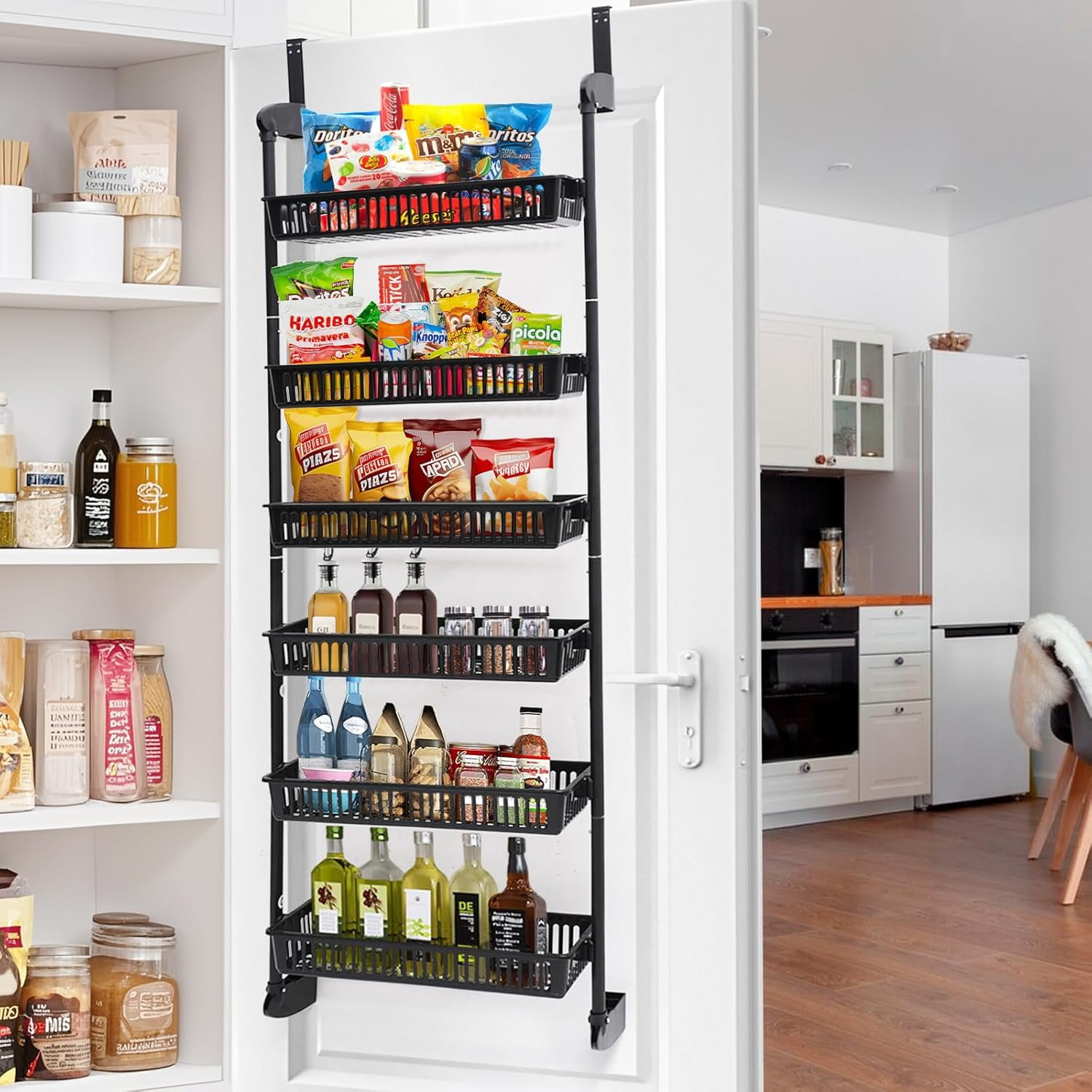 Bunoxea Black 8-Tier Over-The-Door Organizer – Metal Hanging Pantry Storage Shelves For Kitchen, Bathroom, Laundry Room