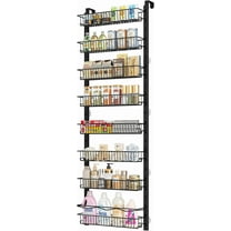 Over the Door Pantry Organizer, 8-Tier Adjustable Spice Rack Cabinet Door Shelves, Hanging Seasoning Organizer for Kitchen Bathroom, Laundry Room Organization, Black