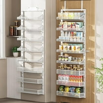 Over the Door Pantry Organizer 8-Tier, Large Metal Door Spice Rack with Adjustable Basket, 2 in 1 Wall Mount or Hanging Heavy-Duty Pantry Door Storage Shelf for Kitchen and Bathroom, White