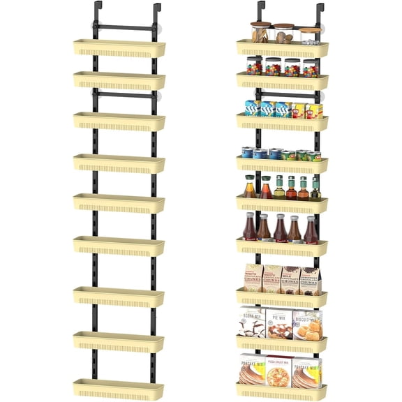 Over the Door Pantry Organizer, 9-Tier Adjustable Baskets, No-Shake Design, Hanging or Wall Mount Spice Rack, Storage Shelves for Kitchen, Bathroom, Laundry Room & Closet
