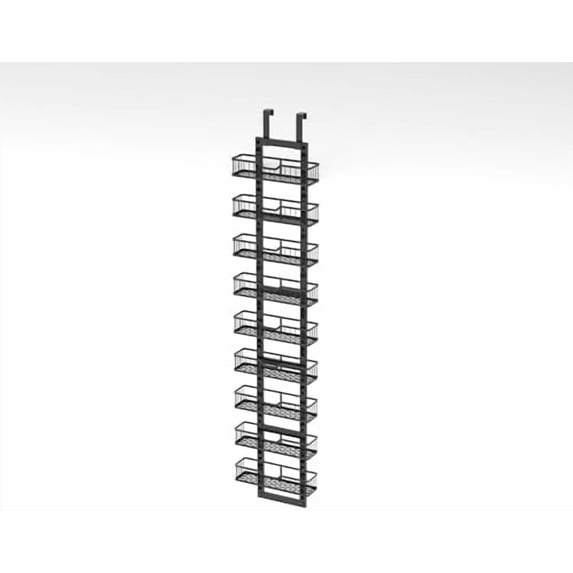 Over the Door Pantry Organizer, 9-Tier Heavy Duty Door Storage Rack with Solid Bottom Baskets, Stable No-Bumping Design, Adjustable Hanging Shelves for Kitchen Pantry