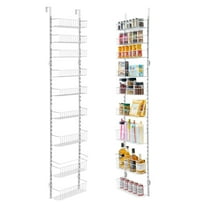 Over The Door Pantry Organizer, 9-Tier Pantry Organization and Storage, Metal Hanging Spice Rack for Kitchen, Laundry, Bathroom, Back of Door Seasoning Rack 9 Baskets, White