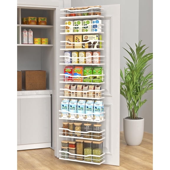 Over The Door Pantry Organizer, 9-Tier Pantry Organizers and Storage with Adjustable Basket, Over the Door Organizer for Pantry Kitchen Laundry Bathroom, Spice Rack Seasoning Shelves, White