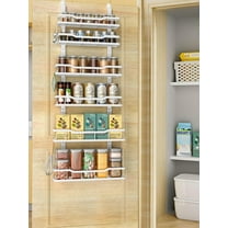 Over The Door Pantry Organizer with Adjustable Shelves, 6-Tier Metal Spice Rack for Kitchen Bathroom Laundry Room Storage, Space Saving Hanging Organizer, White