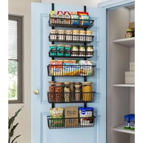 Over The Door Pantry Organizer, Pantry Organization and Storage, 6-Tier Deep Baskets Hanging Heavy-Duty Metal, Wall Spice Rack Seasoning Shelves for Home & Kitchen, Laundry Room Bathroom, Black