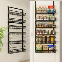Over The Door Pantry Organizer, Pantry Storage and Organization, 6-Tier Adjustable Hanging Baskets, Metal Wall Mount Spice Rack Seasoning Shelves for Home & Kitchen, Laundry Bathroom - Black