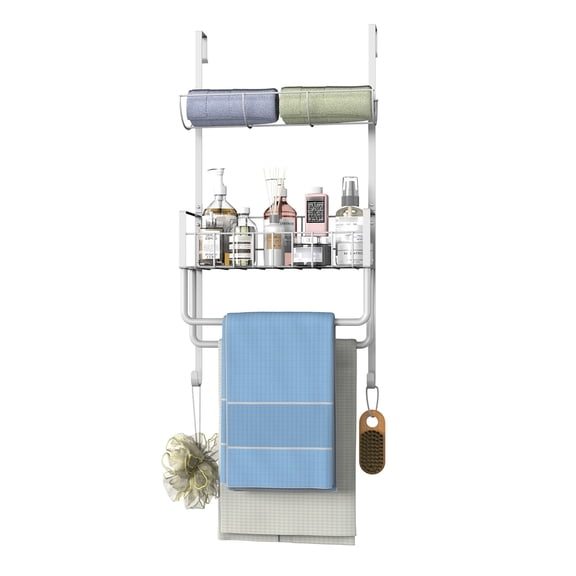 Over the Door Pantry Organizer Rack, Tierd Over The Door Rack Organizer, Heavy-Duty Metal Pantry Organizer Hanging Storage Door Organization Back of Door Pantry Organizer