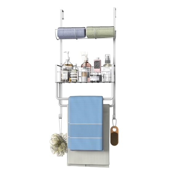 Over the Door Pantry Organizer Rack, Tierd Over The Door Rack Organizer, Heavy-Duty Metal Pantry Organizer Hanging Storage Door Organization Back of Door Pantry Organizer