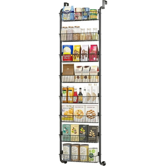 Over the Door Pantry Organizers and Storage, 8-Tier Spice Rack, Home & Kitchen Storage Shelves for Cabinet, Large Capacity Hanging Seasoning Organizer, Laundry Room Organization, Black