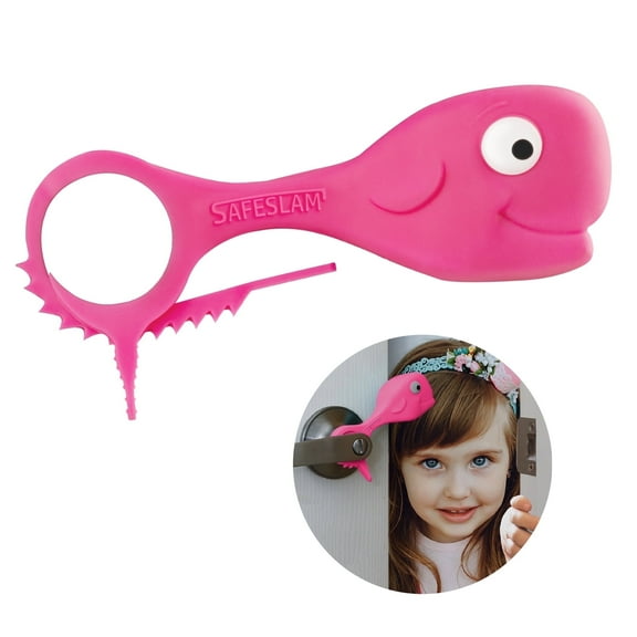 SafeSlam Whale Door Pinch Guard - Child & Pet Safety, Stays on Closed Door (Pink)