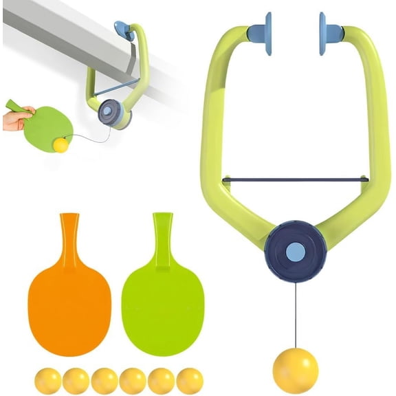 Over the Door Ping Pong, Door Pong Game with 2 Paddles and 6 Balls, Over the Door Ping Pong Set, Adjustable Doorway Pingpong Trainer, Portable Door Jam Table Tennis Exerciser Kit