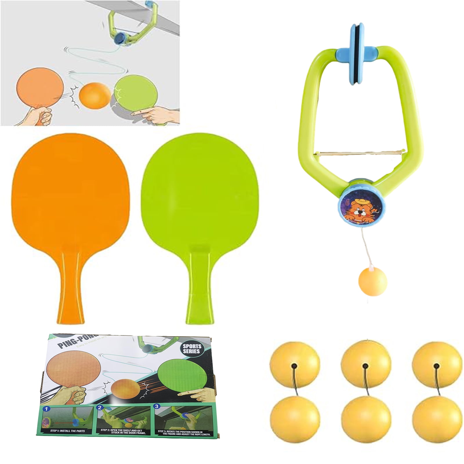 Hanging Table Tennis Door Set - Frog & Rabbit Pong Game With 2 Rackets ...