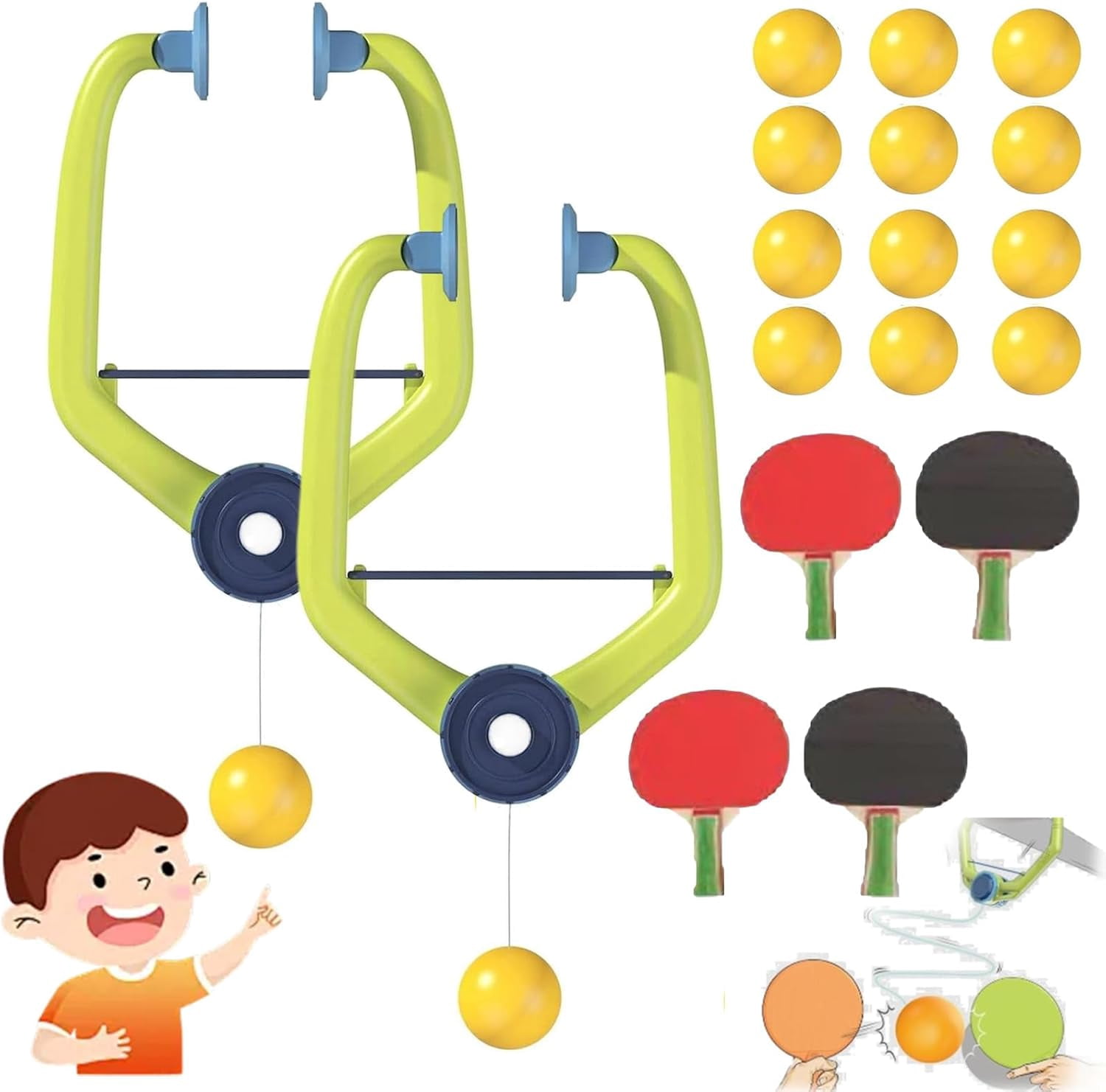 Doorway Pong Game – Set De Tenis De Mesa De Puerta | Ajustable Y Portátil | Incluye 2 Raquetas Y 4 Pelotas | Para Niños Y Adultos