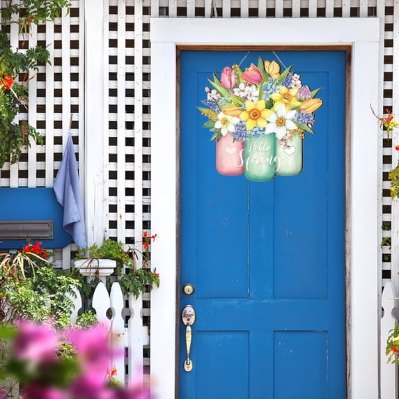 Door Plates Colorful Flowers Spring Hanging Decorative Signs Wooden Spring Welcome Panels Are Used To Decorate The Porch Entrance Door/ Spring flower color print welcome sign B