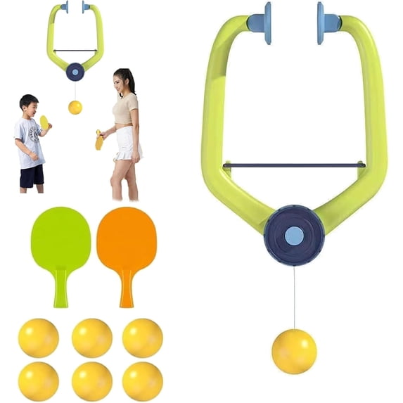 Door Plunking Game, Adjustable Hanging Table Tennis Trainer Portable Set with Racket & Balls, Doorway Ping Pong Enhanced Coordination Daily for Exercise,Set C