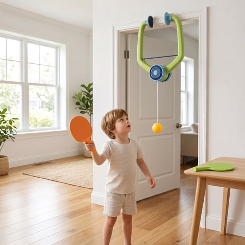 Door Pong Game for Family, Hanging Table Tennis Trainer with Adjustable String, 6 Balls & Racket - Portable Indoor Ping Pong Game for Kids & Adults, Perfect for Doorway Fun