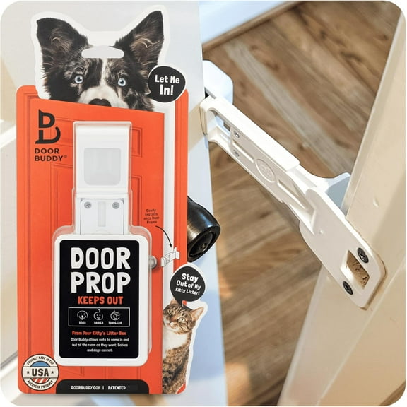 Door Prop for Cats - Easiest Cat Door Latch Holder to Keep Interior Door Open for Pets - Dog Proof Cat Feeding Station & Litter Box - Strong & Portable Door Stopper & Pet Gate Alternative