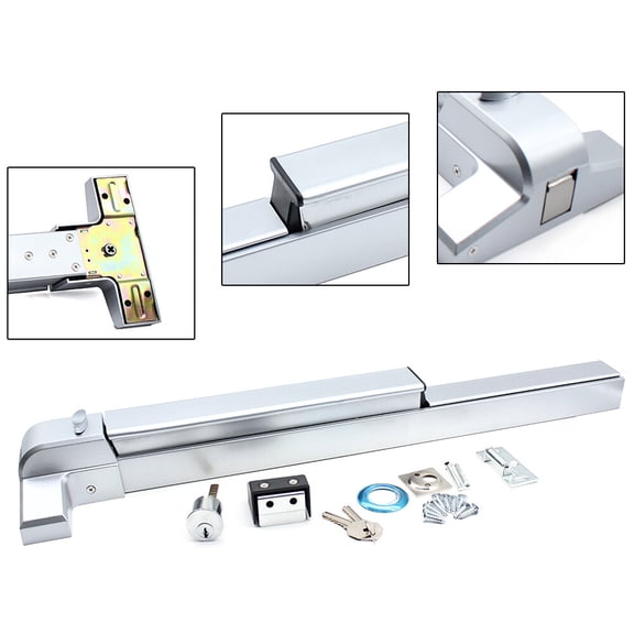 Door Push Bar Panic Exit Device Emergency Lock, Commercial Vertical Lathes Adjust Safety Door Push Bar Exit Rim Lock Device for 30-36" Single Door