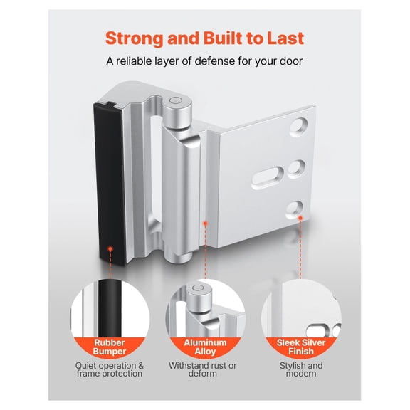 Door Reinforcement Lock 2 Pack, Home Security Door Lock with 3 Inch Stop, 800lbs Force, Aluminum Alloy - Inward Swinging Doors, Anti-Theft Protection