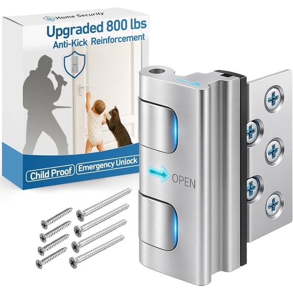 Door Reinforcement Lock, 800 lbs Anti-Kick -Proof  for Inward-Swing Doors -  & Renter Friendly, Quick DIY Install (8 Screws Included, 1 Pack) for Apartments and Houses