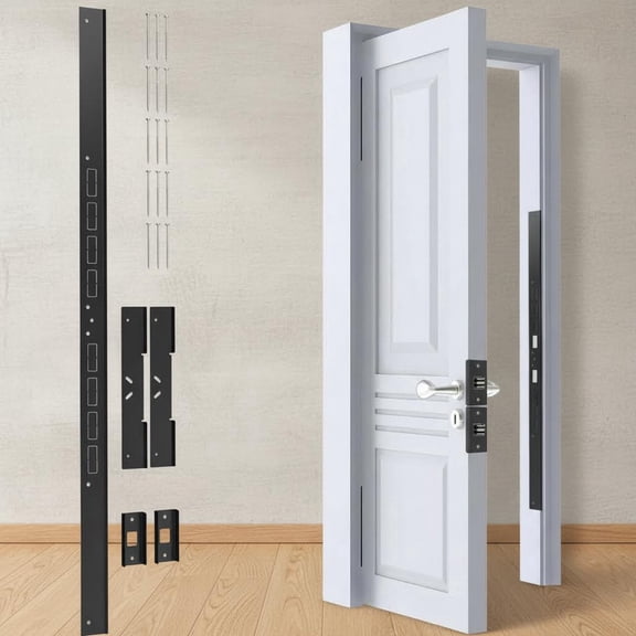 Door Reinforcement Set for Jamb, Frame & Hinges, Lock Security, Anti-Kick in Heavy Duty Striker Plate Kit, Tamper/Corrosion Proof Repair Kit (Black)