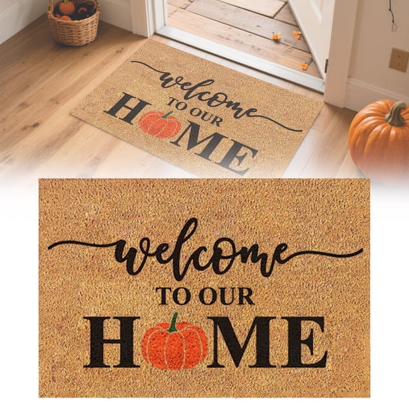 Door Rug Pumpkin Fall Thanksgiving Autumn Front Porch Welcome Mats Rustic Non Slip Rubber Back Welcome to Our Home Coir Doormat for Outside Porch Entrance Housewarming Gift 19.69x31.5in