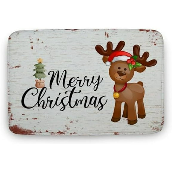 Door Rugs Tapete para Cuarto Merry Christmas Hat Elk Snowman Rugs for Kitchen Floor Non Skid Washable Coral Velvet for Kitchen Bedroom Entryway Porch Indoor Gift 17x30 Inch.