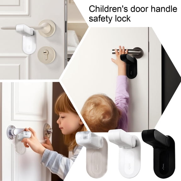 Door Safety Lock, Front Door Child Safety Lock, No Holes Door Handle Lock, Renter Approved Safety Lock, Pet Safety Home Security Door Lock, Black Plastic No Drill Swing Door Lock