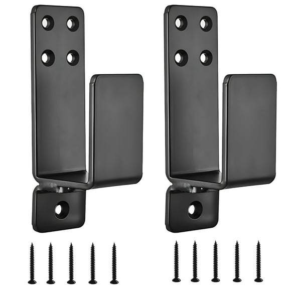 Door Security Bar Bracket Set, 2 Pcs Heavy Duty Steel Door Barricade Mounts, Black Coated Angle Brackets for Wood, Fits Inward and Outward Opening Doors, Garage Basement Barn Shed Use
