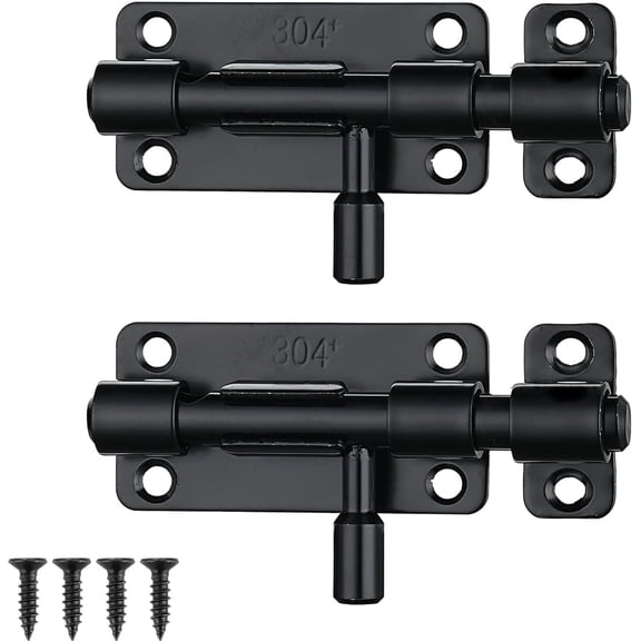Door Security Slide Latch Lock Barrel Bolt, 304 Stainless Steel Sliding Gate Latches Thickened 1.4mm with Padlock Hole, Black, 2 Pack HBB120-BK-P2
