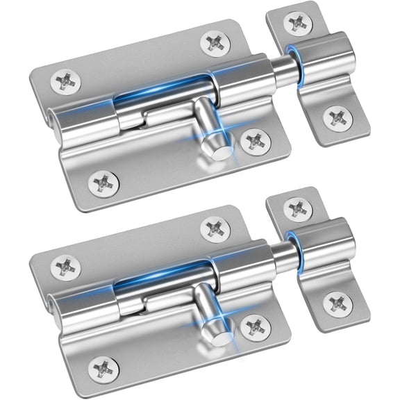 Door Security Slide Latch Lock with 12 Screws , 2 Pack Keyless Entry , Thickened Heavy Duty Steel Sliding , Easy to Install Gate