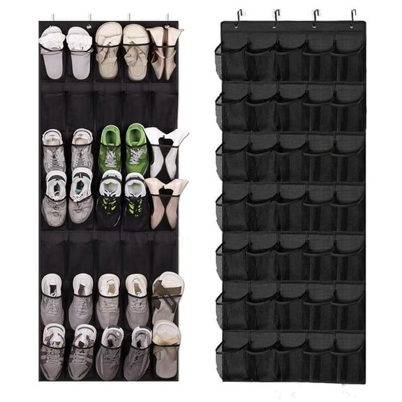 Over The Door Shoe Organizer, 35 Mesh Pockets Shoe Rack for Closet, Entryway, Bathroom, Heavy-Duty Hanging Storage for Sneakers, Heels, Flip Flops & More (Black)