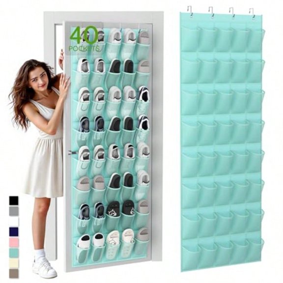 Over the Door Shoe Organizer with 40 Large Breathable Mesh Pockets Space Saving Shoe Holder Hanging Shoe Rack for Entryway Bedroom Closet Storage Mint Blue 40 Pockets
