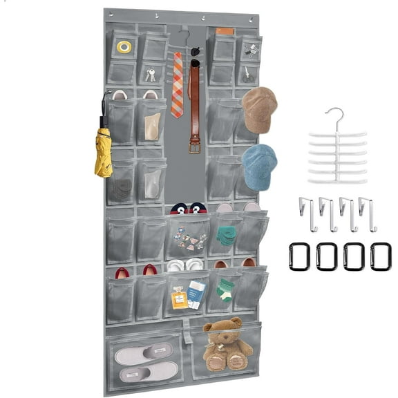 Over Door Shoe Organizer 52 Pocket, Non Slip Breathable Save Space, Up to 40 Pounds, Over The Door Shoe Organizer with Polyester, Hanging Shoe Rack For Closet With 24 Shoes