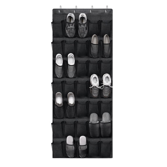 Door Shoe Organizer Hanging | 35 Pocket Hanging Shoe Organizer for Closet | Over Door Shoe Organizer for Entryway Bedroom Closet Black Fabric Shoe Organizer