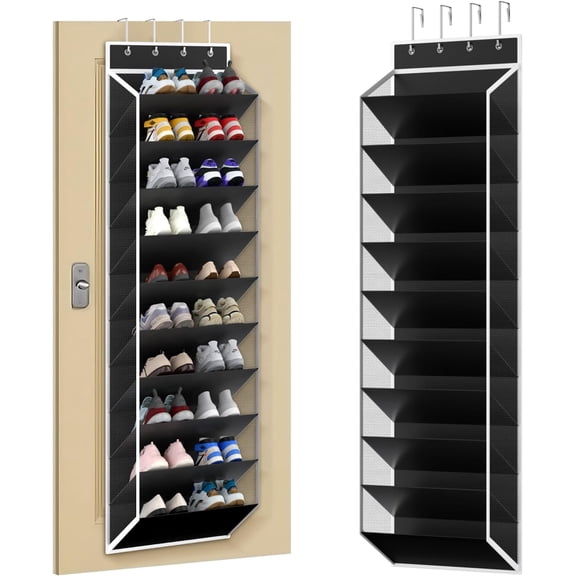 Over The Door Shoe Organizer,Hanging Shoe Organizer 12 Mesh Pockets Shoe Organizer for Closet,Works Well for Men and Woman Kids Shoes Storage, 57.5×12.6inch(Beige)