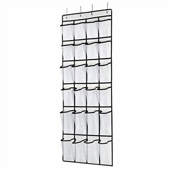Over The Door Shoe Organizer,Hanging Shoe Organizer with 24 Mesh Large Pockets Door Shoe Rack Organizer for Men Women Kids Hanging Shoe Storage Bag. (White