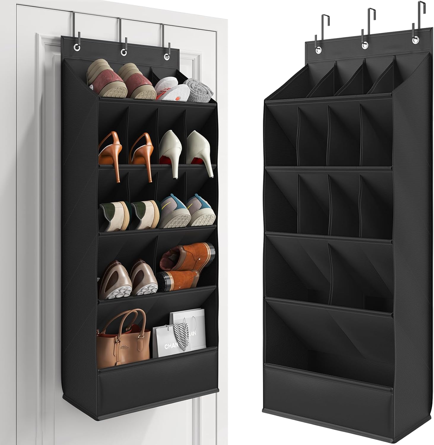 Over the Door Shoe Organizer with Large Deep Pockets, Shoes Rack for